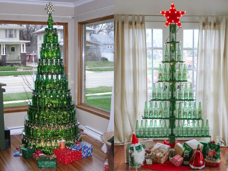 làm cây thông noel bằng đồ tái chế