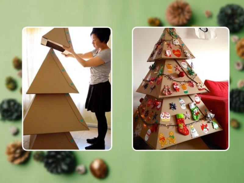 làm cây thông noel bằng đồ tái chế