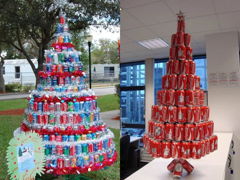 làm cây thông noel bằng đồ tái chế