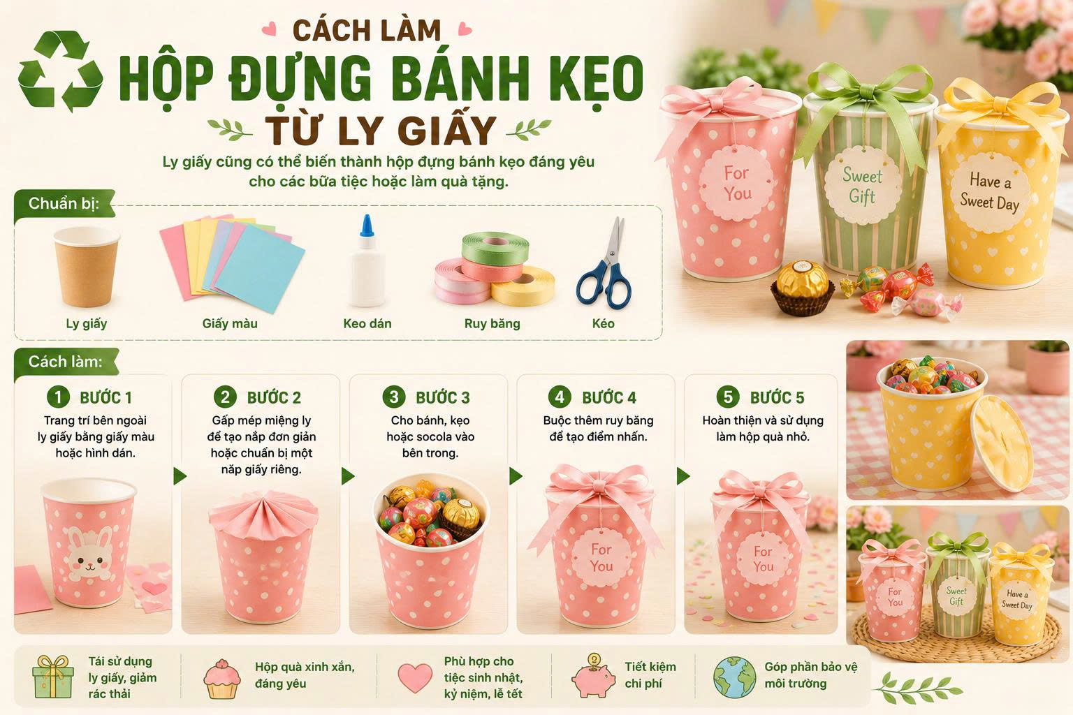 cách làm đồ tái chế từ ly giấy