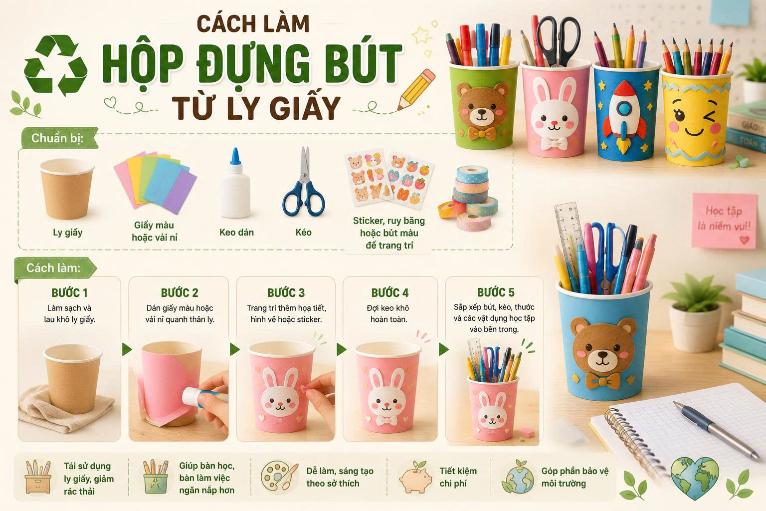 cách làm đồ tái chế từ ly giấy