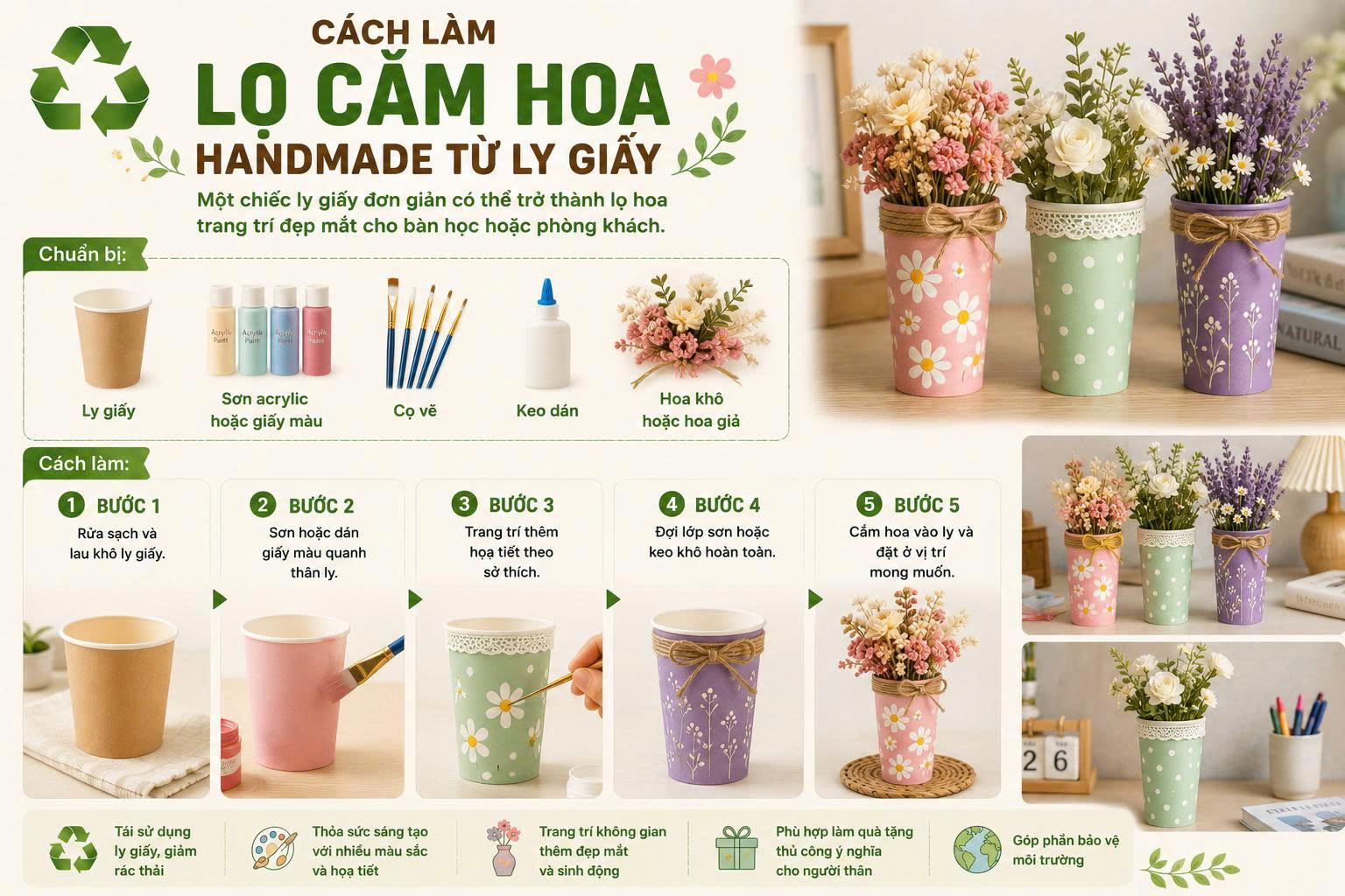 cách làm đồ tái chế từ ly giấy