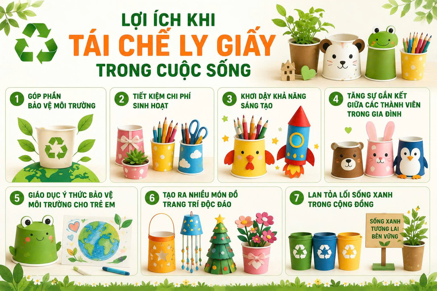 cách làm đồ tái chế từ ly giấy
